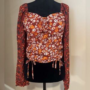 Madden NYC Floral Sheer Long Sleeve Semi Cropped Size Large